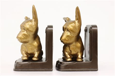 Pair Of Vintage Gold Painted Dog Sculpture Bookends Nuart