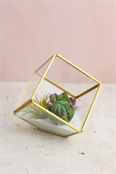 Hira Glass And Brass Terrarium Angled Cube 3 875 Save On Crafts