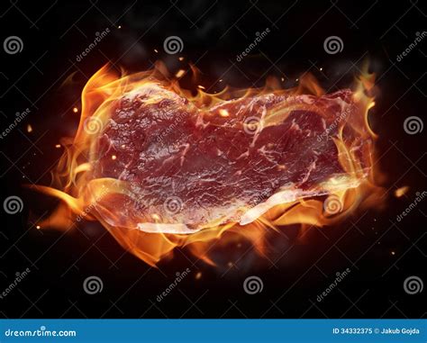 Raw Steak In Fire Stock Image Image Of Pepper Garnish 34332375