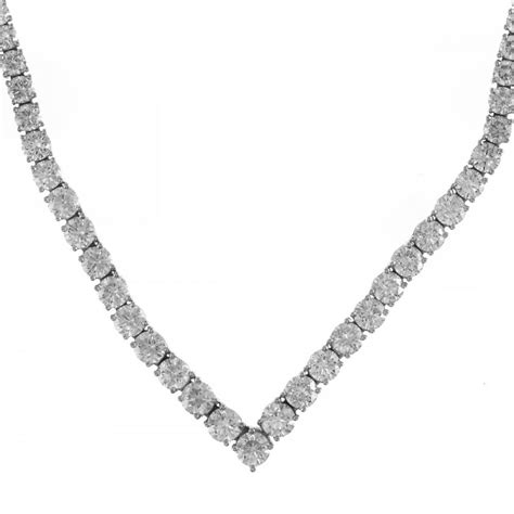 18ct white gold 13.90ct round brilliant diamond V shape necklace - from