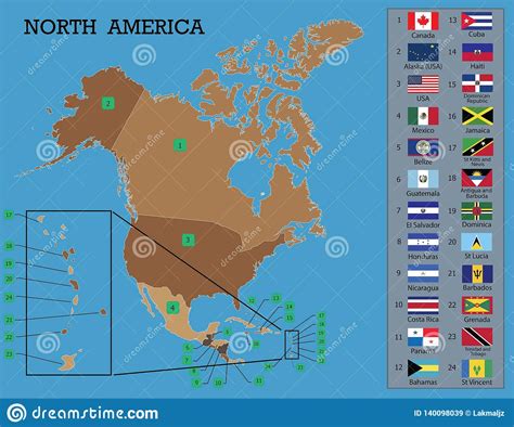 North American Map And Flags Stock Vector Illustration Of Countries