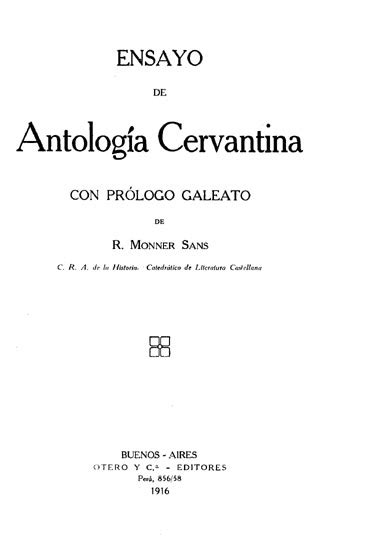 Ensayo De Antología Cervantina Ricardo Monner Sans Biblioteca