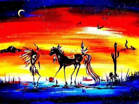 Abstract Indian With Horse Painting By Deborah Budney