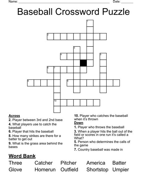 Baseball Crossword Puzzle Baseball Firsts Printable C