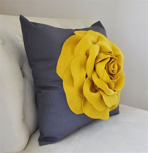 Rose Pillow Mustard Yellow On Grey Mustard Yellow Decor Rose Pillow