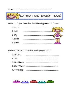 Read the sentences, identify the nouns by underling common nouns once a. Common and Proper Noun Worksheet by Ms Third Grade | TpT