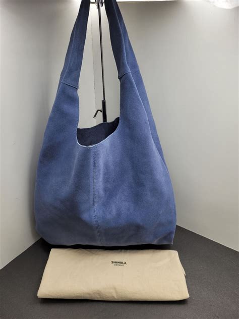 Shinola Detroit Market Tote Denim Blue Suede Leather Shoulder Bag Hobo