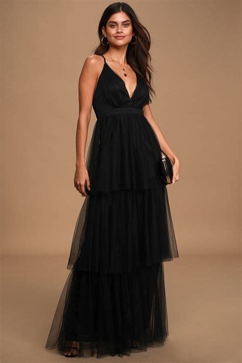 True Beauty Black Backless Tiered Tulle Maxi Dress In Maxi Dress