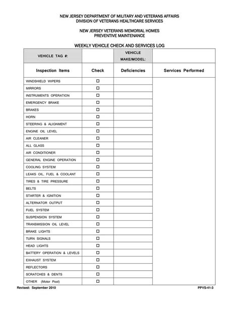 Weekly Vehicle Maintenance Log Templates At