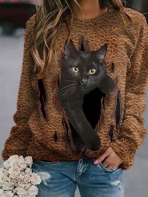 Graphic Cat Print Women Sweatshirts Lilicloth