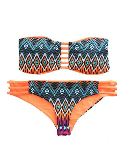 [9 Off] 2021 Strapless Argyle Print Hollow Out Bikini Set In Orange Zaful