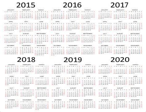 Printable Multi Year Calendar Calendar Template 2021