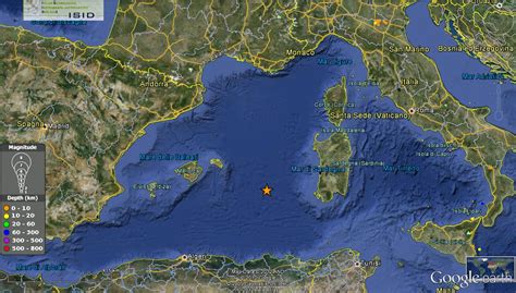 Terremoto nel Mar Mediterraneo occidentale - M 4.5 - 19 giugno ore 00 ...
