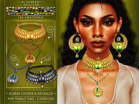 Blahberry Pancake Scarab Choker And Necklace F Sims 4 Sims Sims 4