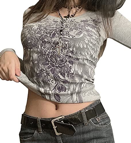 Rhinestone Y2k Grunge Top 90s Aesthetic Clothes Y2k Shirt Long Sleeve