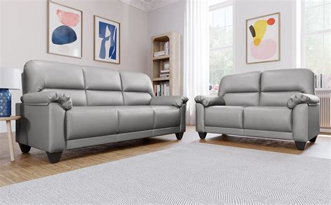 Superb light gray leather sofa construction. Kenton Small Light Grey Leather 3+2 Seater Sofa Set ...