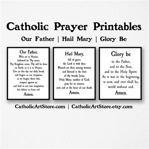 Our Father Hail Mary And Glory Be Printable 3 Prayer Pack Etsy