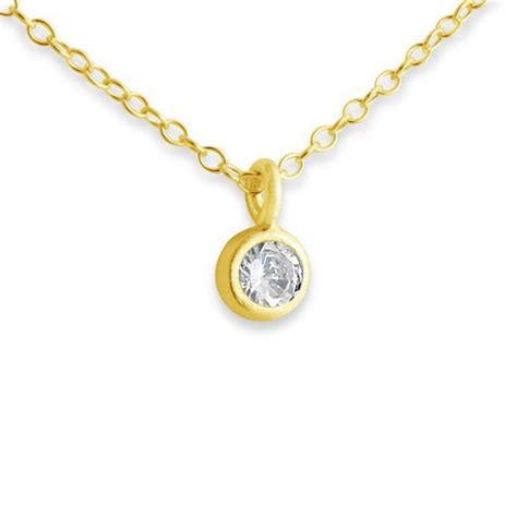 Clear Cubic Zirconia Stone Round Cz Gem Charm Pendant Necklace K Gold Plated Over