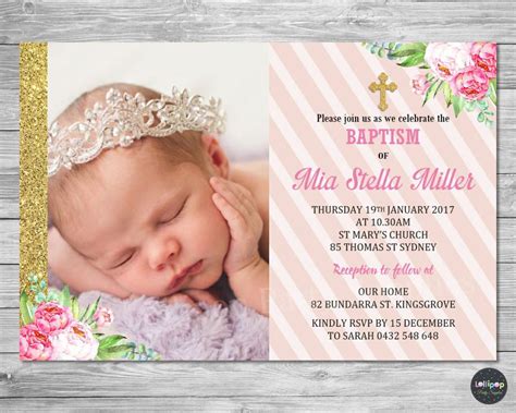 Details About Floral Christening Baptism Invitation Invite Card