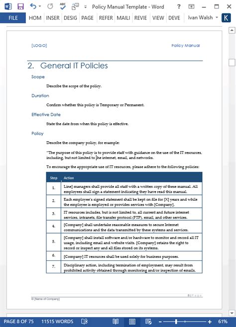 Policy Manual Template Ms Word Templates Forms Checklists For Ms