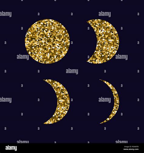 Moon Phases Icons Set Dark Background Gold Sequins Vector