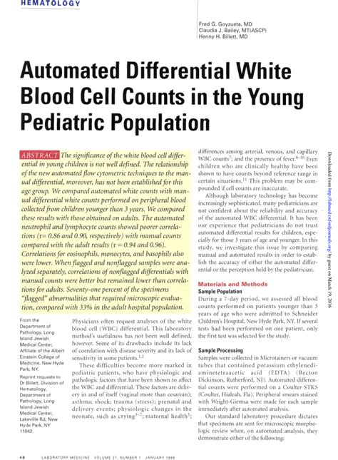 Pdf Automated Differential White Blood Cell Counts In The Young