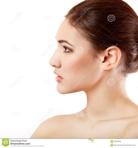 Portrait Of Beautiful Young Woman Face In Profile Stock