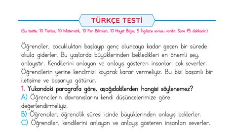 3 Sınıf Türkiye Geneli Kazanım Değerlendirme Sınavı 5 İlkokul Evim
