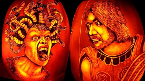 Medusa And Perseus Jack Olantern Pumpkin Carving Time Lapse Youtube