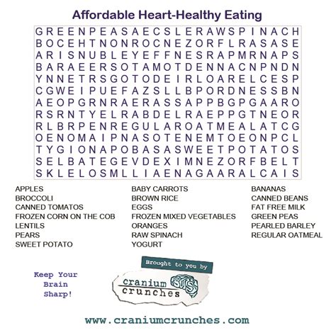 Wednesdays Word Search Heart Healthy Eating Cranium