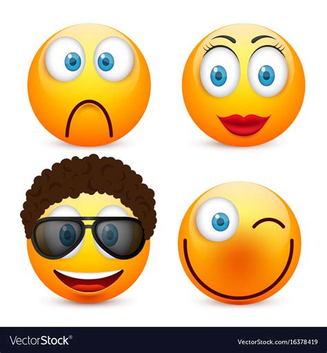 Smiley With Blue Eyesemoticon Set Yellow Face Vector Image