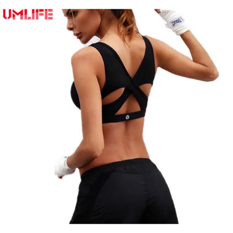 Professional Shakeproof Sport Bra Umlife Dry Fit Breathable Sports Bra Gym Fitness Top Vest