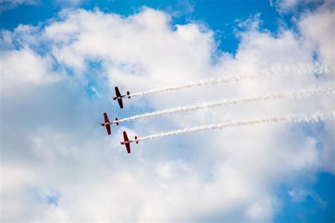Aerobatics Air Show Aircraft Team Performing In The Sky Stock Photo