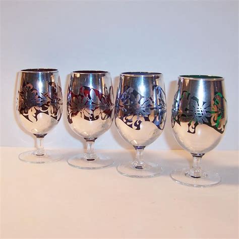 Set Of 4 Silver Overlay Colored Glass Cordials