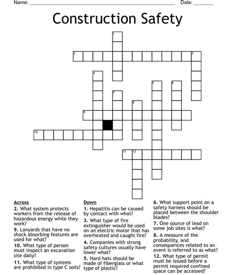 Construction Safety Crossword Wordmint