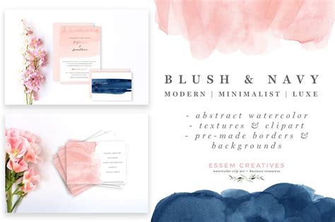 Peel and stick application method. Blush and Navy Abstract Watercolor Splash Clipart & Backgrounds