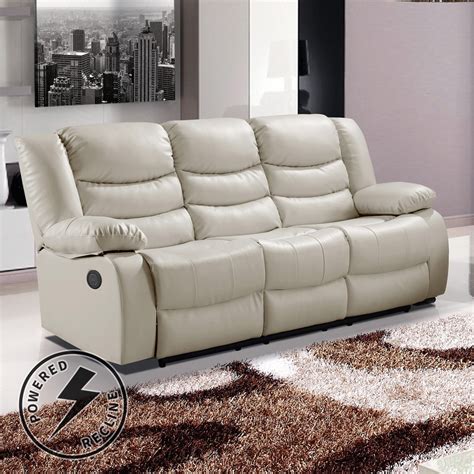 Comfortable set suitable for living rooms. Belfast Ivory Cream Premium Bonded Leather Electric ...