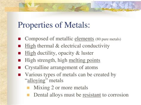 Properties Of Metals List