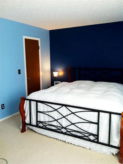 Repainting The Master Bedroom With A Dark Blue Accent Wall Blue
