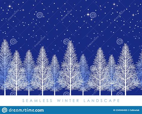 Seamless Snowy Forest Landscape At Night With Text Space Vector