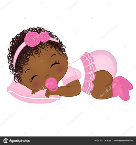 Vector Cute African American Baby Girl Sleeping Stock Illustration By