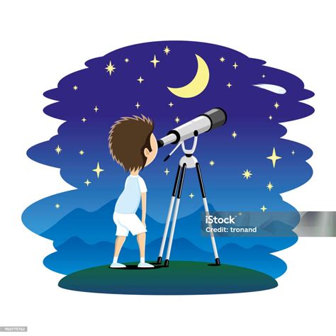 Kind Mit Teleskop Stock Vektor Art Und Mehr Bilder Von Kind Kind