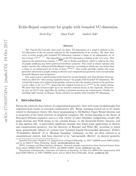 Pdf Erdőshajnal Conjecture For Graphs With Bounded Vc Dimension