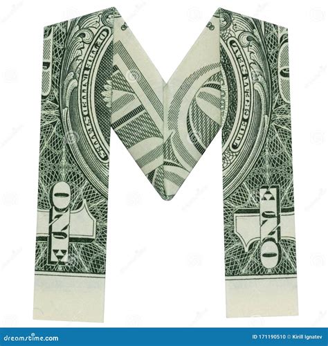 Money Origami Letter M Character Folded With Real One Dollar Bill