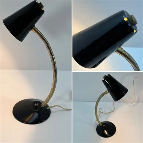 Vintage Mid Century Modern Gooseneck Desk Accent Lamp Black Mcm