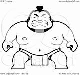 Sumo Cartoon Guy Clipart Crouching Coloring Outlined Vector Thoman Cory Royalty sketch template