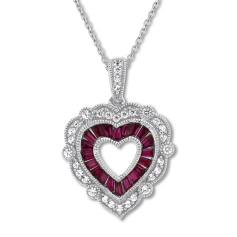 Heart Necklace Lab Created Rubies Sterling Silver Kay