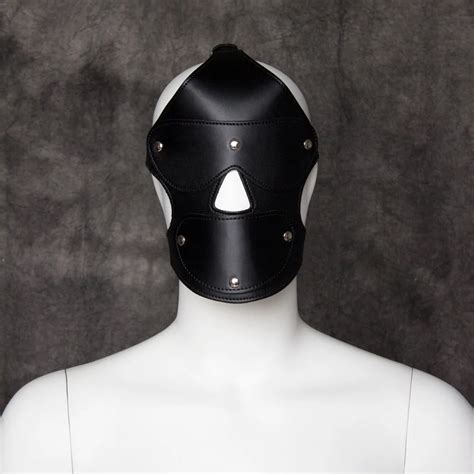 Hot Sale New Styles Black Leather Sex Mask With Open Mouth Gag Bdsm