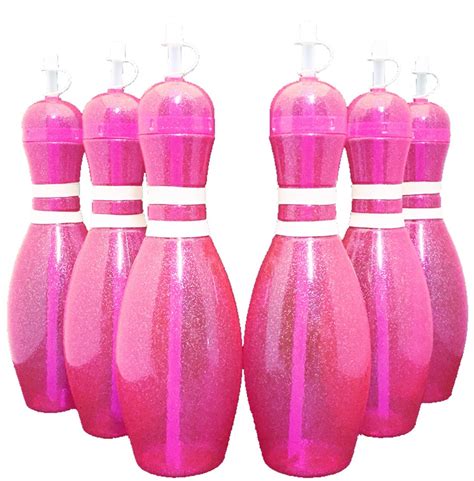 Large Bowling Pin Water Bottles 6 Pack Pink By Sierra Novelty Bowling