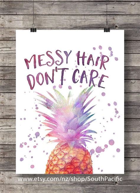 Messy Hair Dont Care Pineapple Kids Room Decor Watercolor Wall Art
